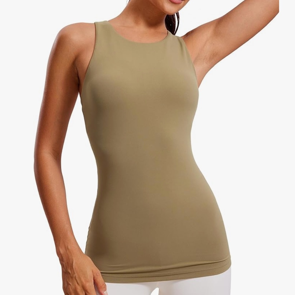 CRZ YOGA Butterluxe Womens Racerback High Neck Tank Top - with Built in Bra